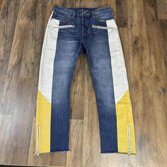 LEVI’S Premium 501 Cropped Moto Jean Color Block  Zipper Womens 30x28 Year 2018 - Picture 2 of 9